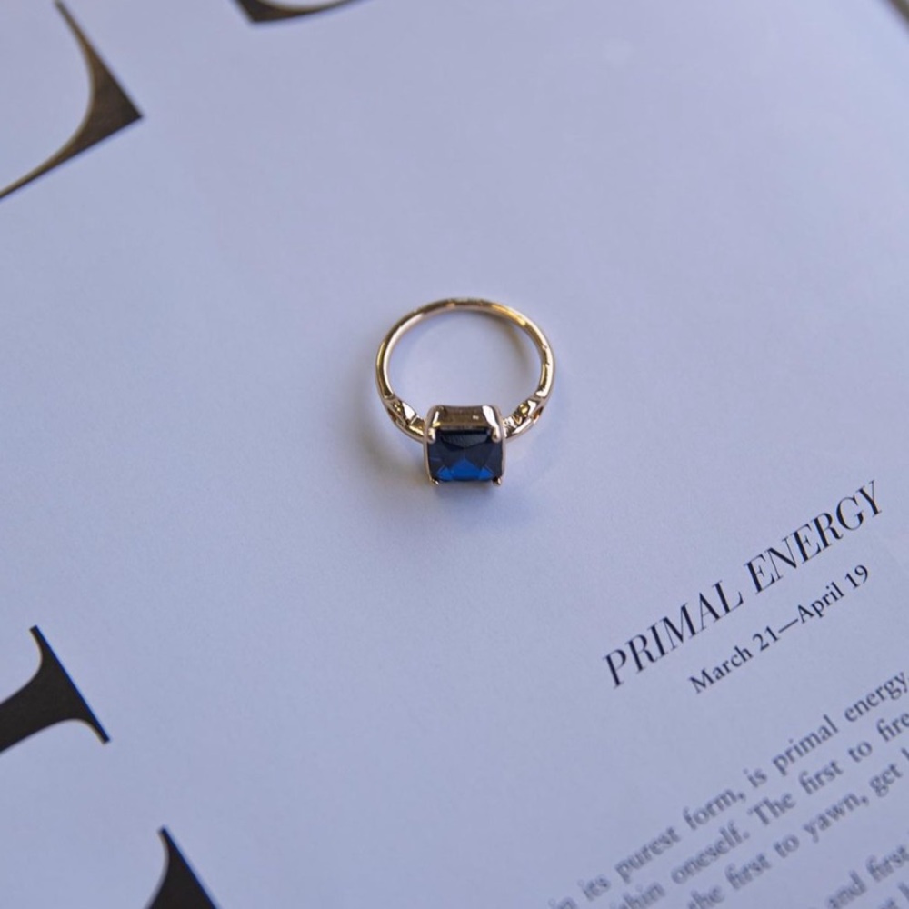 Princess Polly Gold Ring with Blue Square Gem